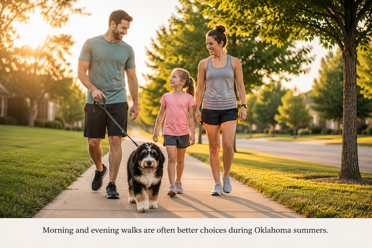 family walking puppy