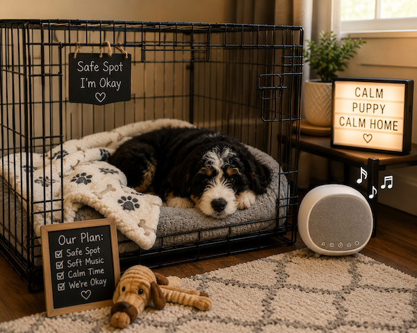puppy in crate