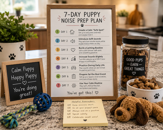 7 day puppy noise prep plan