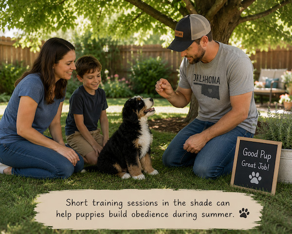 puppy training in shade
