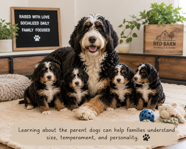 bernedoodle puppies with mother