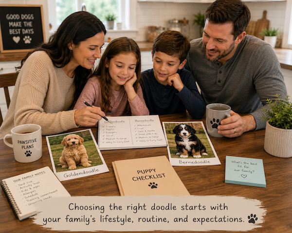 family going over puppy purchase checklist