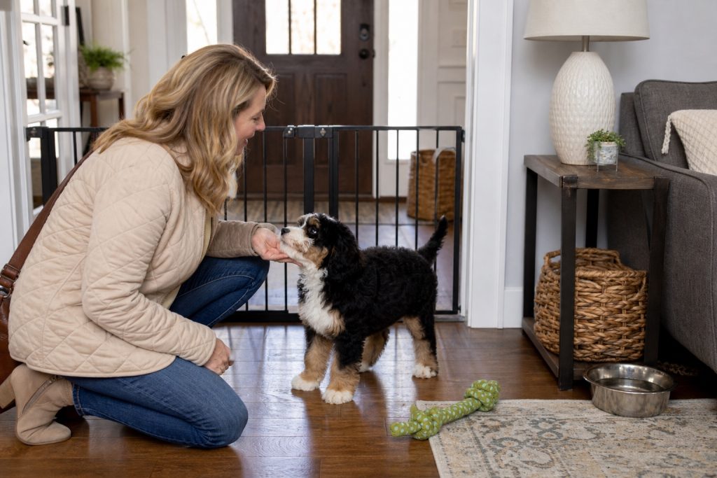 lady with Bernedoodle puppy
